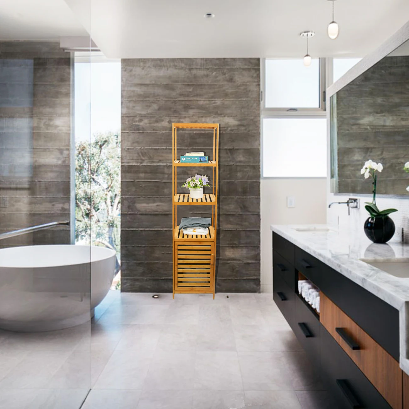 Свободный стоящий Плетеный абажур из натурального дерева белье башня ящиками Шкаф бамбуковые шкафы ванной комнаты пол стеллаж для хранения с 3 ярусная полка