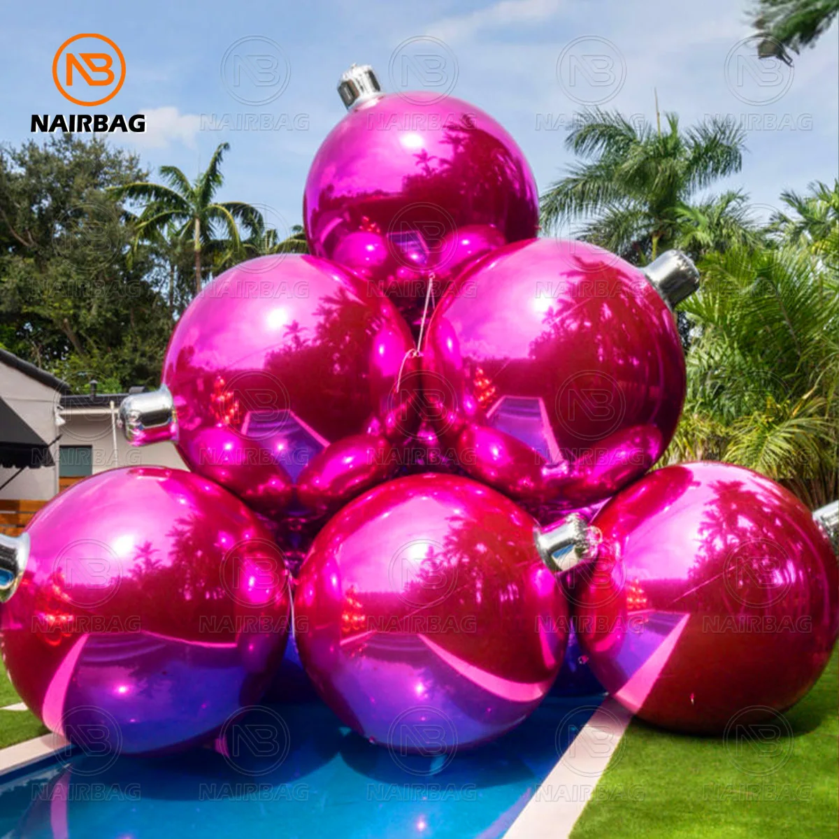 Large Holographic Inflatable Ball Big Shiny Balls Reflect PVC Giant Inflatable Christmas Bulbs Sphere