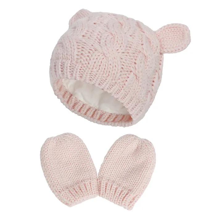 New Baby Girls Boys Winter Warm Knit Hat Ear Solid Warm Cute Glove Lovely Beanie Cap 0-18M Winter Cartoon Baby Knitted Hat