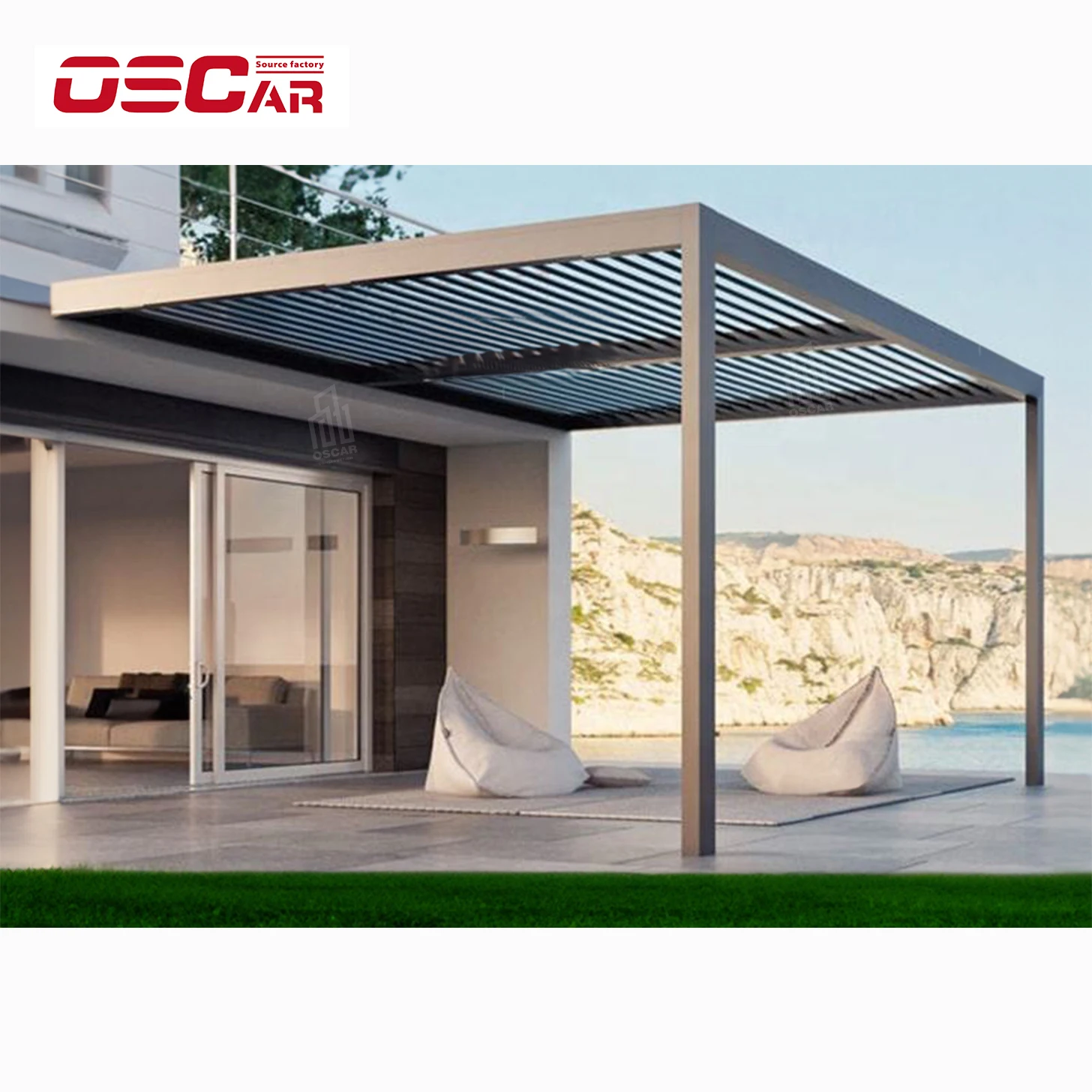 Customized Manual/Motorized Louvered Aluminum Pergola Canopy Waterproof with Adjustable Rainproof Features for Outdoor Space