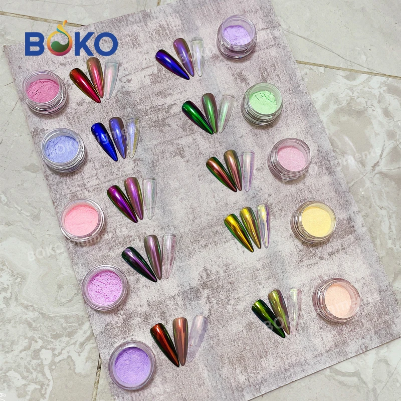 BOKO Hot Selling Aurora Chameleon Pigment Nail Magic Mirror Chrome Powder For Nail Decor