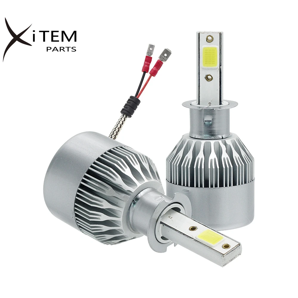 universal heat sink cob chip 9005 9006 H1 H3 H7 7600LM Auto C6 led headlight bulb S2 COB LED