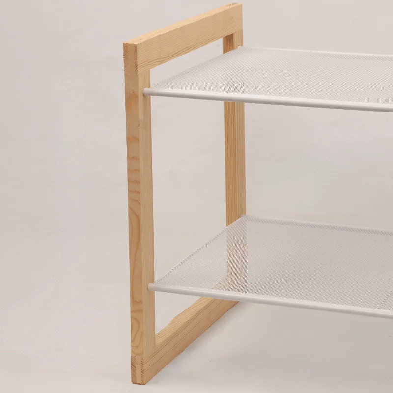 4-Tier shoe rack wooden, Industrial Shoe Storage Organizer with 3 Metal Mesh Shelves, Ideal for Entryway, Hallway, Bedroom