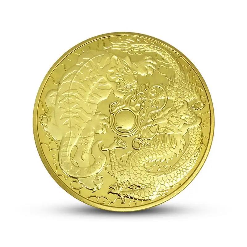 Китайский стиль Дракон и тигр Серебро позолоченные памятные монеты