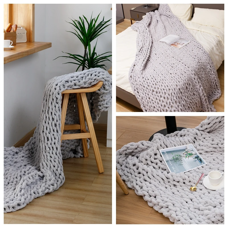 Pophorn Drop Shipping Heavy Fur Decorative Throw Pillow Weighted Blanket Cover Greenhouse Thermal Comfy Chenille Blanket