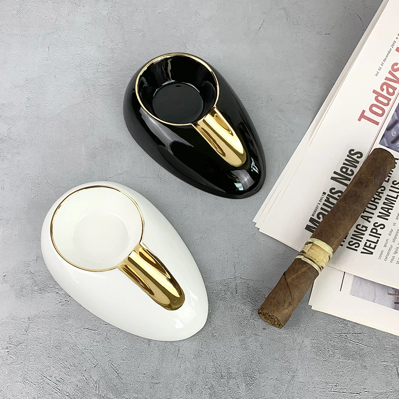 Nordic Design Egg Shape Custom Ceramic Cigar Ashtray Hotel Porcelain Ashtray