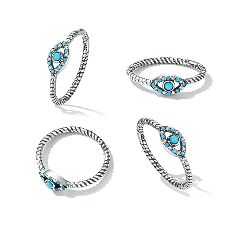 Таиланд фабрика изготовленный на заказ логотип 925 стерлингового серебра бирюзовый дьявольские глаза серьги глаз Поворот кольца Роскошные ювелирные изделия подходит для женщин