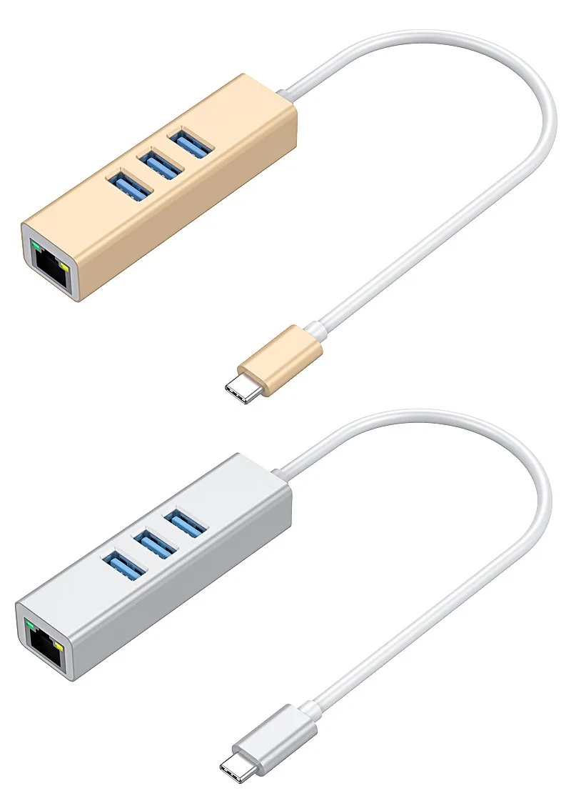 Type c to USB 3.0 HUB with Ethernet 4 in 1  adapter USB C TO RJ45 LAN port megabit 10/100Mbps hub with 3 USB 3.0 port
