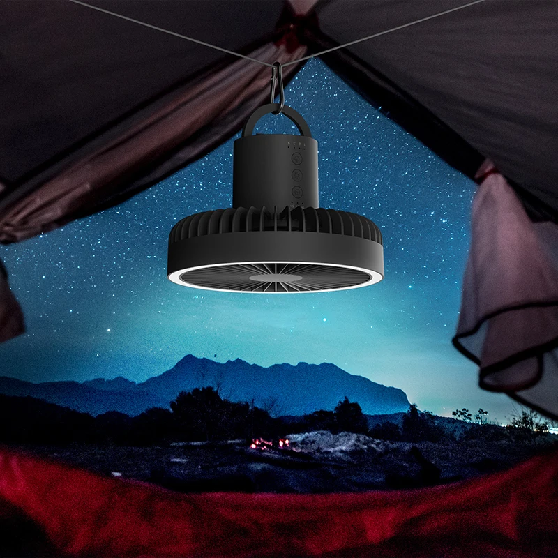 2022 Mini Rechargeable 10000mah Potable Hanging 3 Speed Home Tent School Outdoor Tripod Stand Ceiling Camping Fan With Led Light
