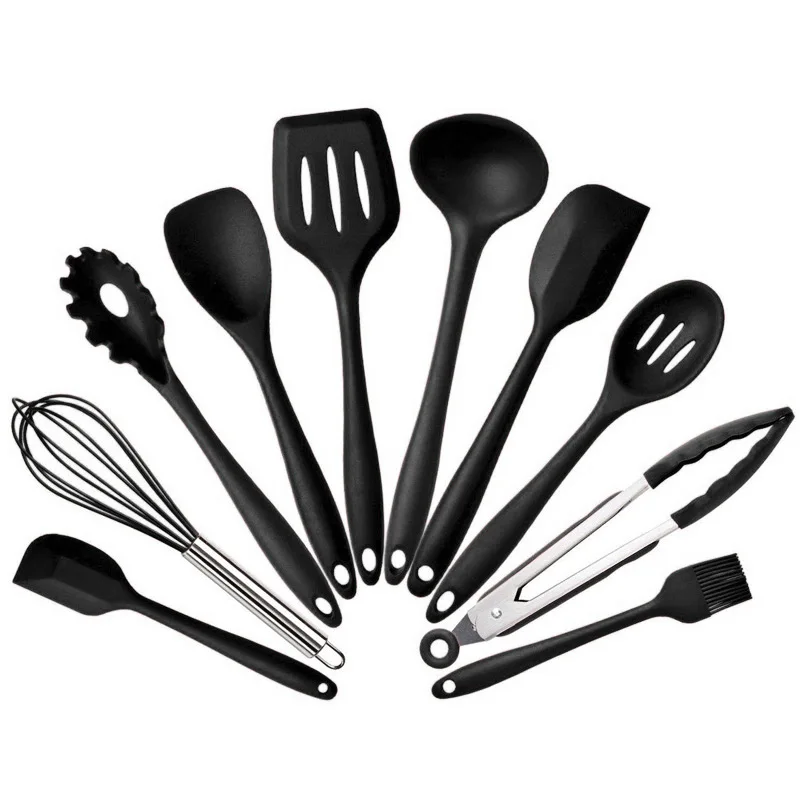 soft spatula silicone kitchen cooking tools kitchenware utensils set 12 pcs with wooden handle