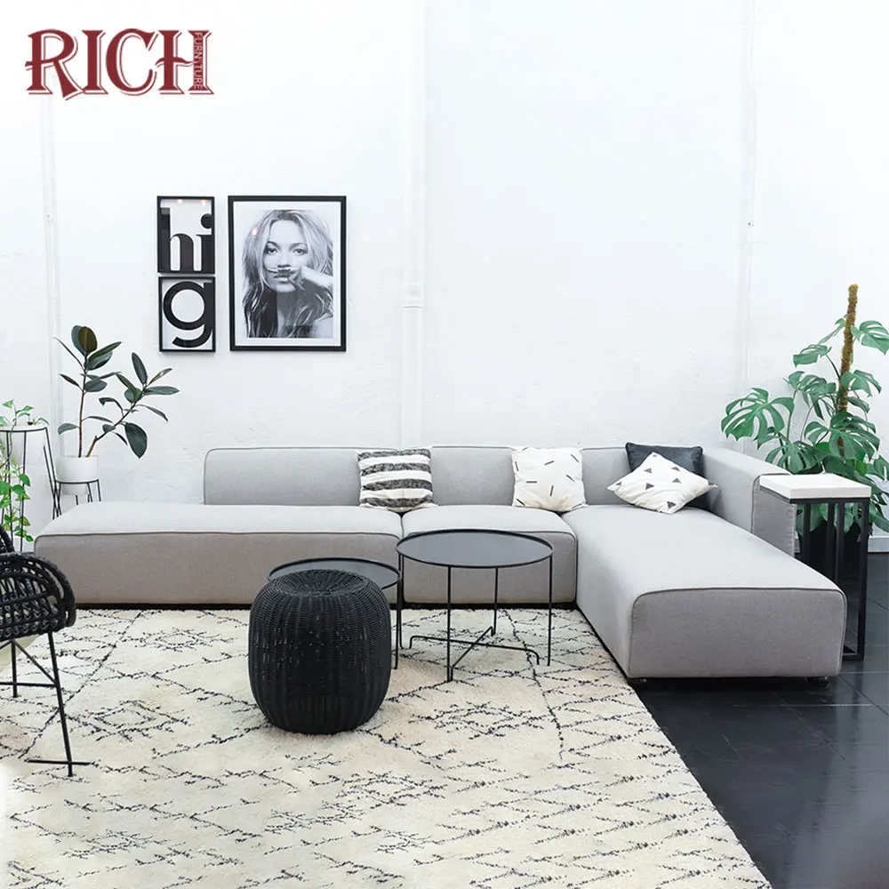 European Living Room Settee Modular Sofa Big Luxury Sectional Couch White Fabric I Shaped Large