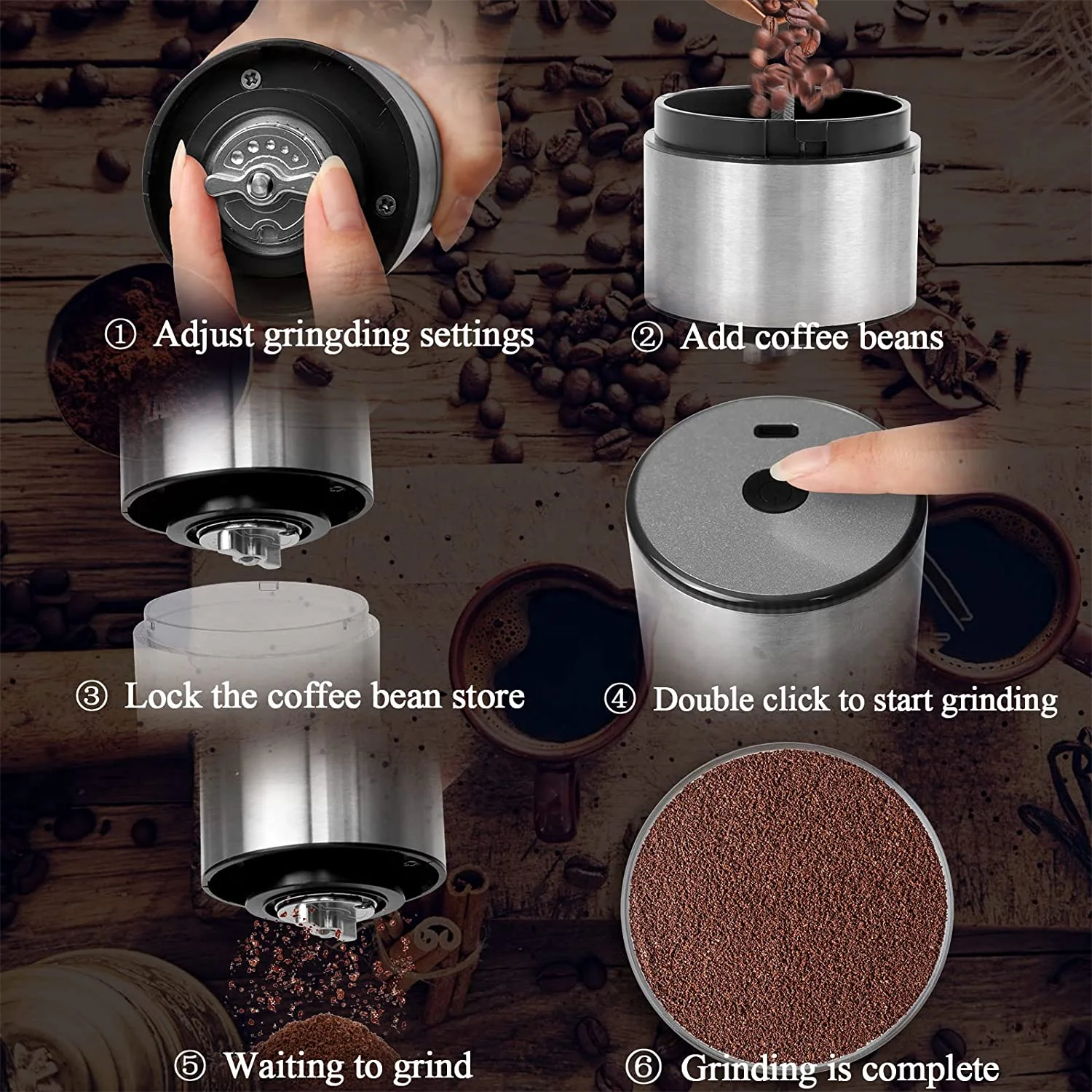 Stainless Steel Burr Small Automatic  Coffee Bean Grinder USB Rechargeable Portable Coffee Grinder for Espresso