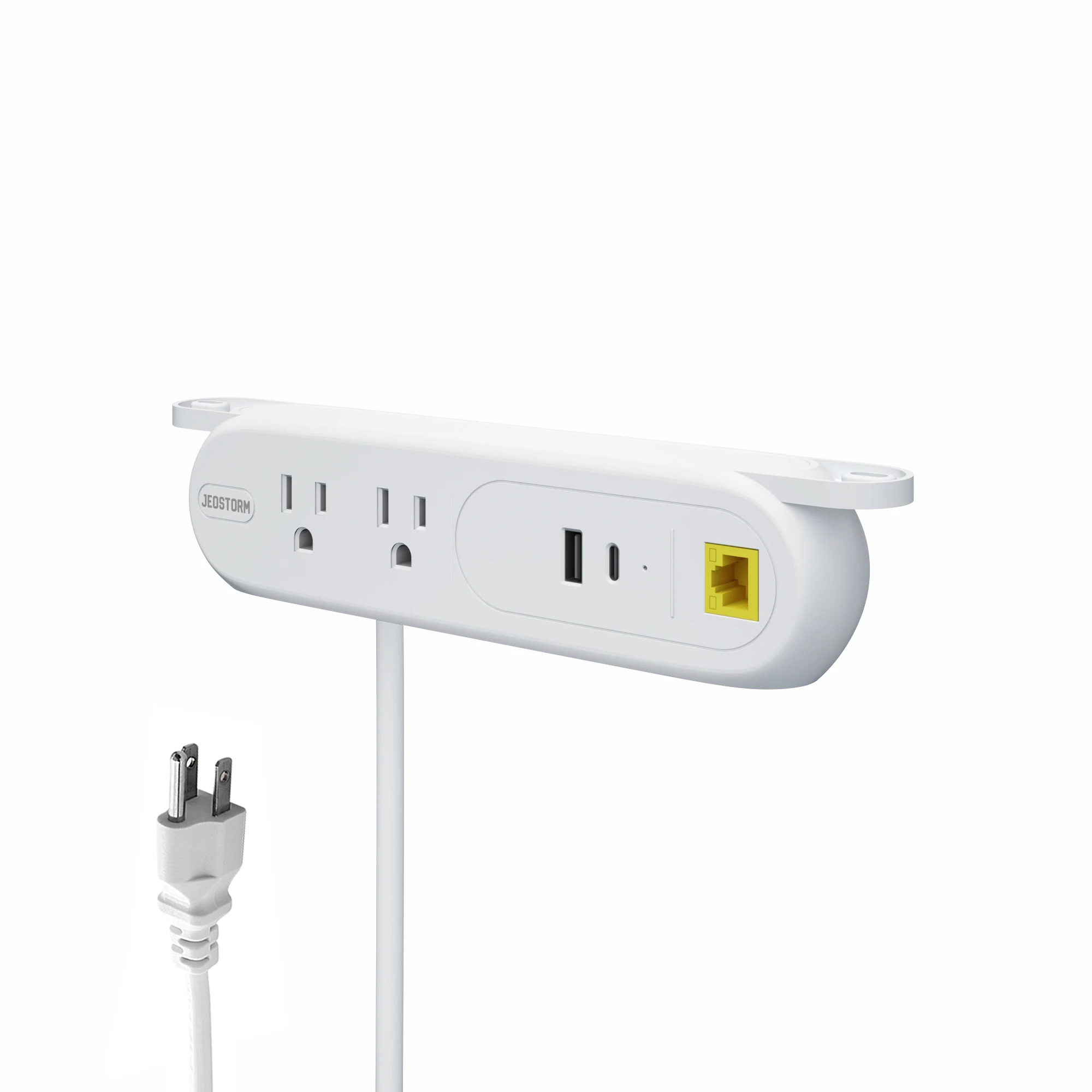 Multiple Devices American Charging Station Surge Protector 3 In 1 Under Desk Mountable Power Strip With 2 USB Ports And Network