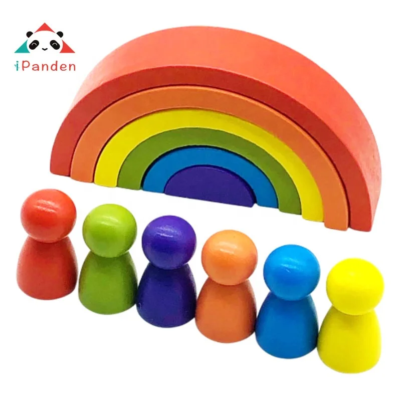 
New arrive montessori rainbow stacking toys educational wooden rainbow building blocks creative colorful building blocks 