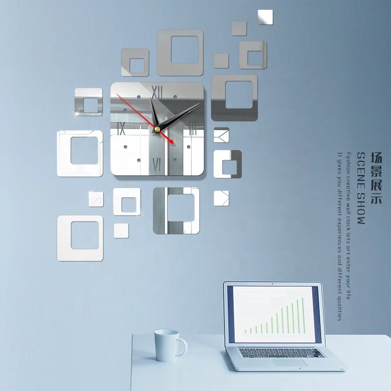 New 3D Wall Clock Creative DIY Wall Clocks Removable Art Decal Sticker Home Decor Living Room Quartz Needle Mirror Wall Stickers