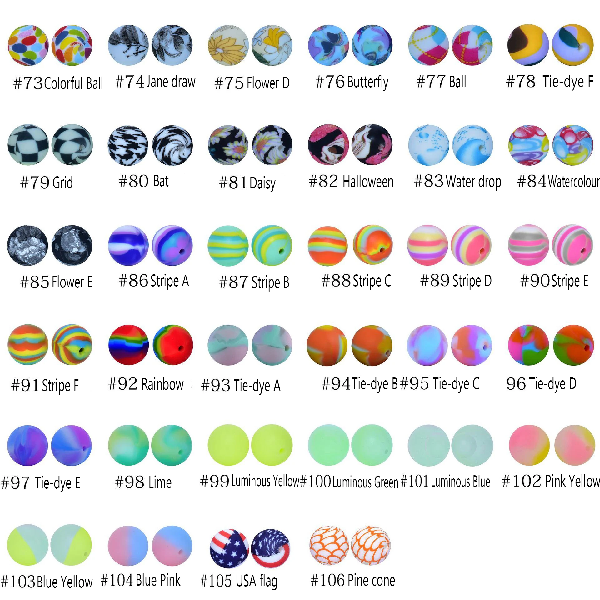 15mm Round Print Food Grade Silicone Beads DIY Baby Teething Sensory Bracelets Teether Toys