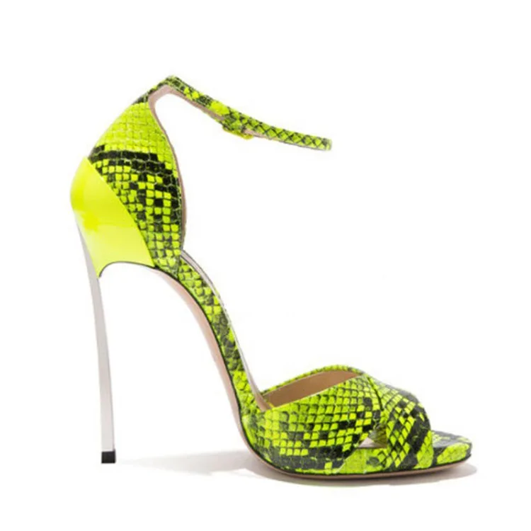 ODM/OEM open toe high heels ankle strap orange yellow peach evening dress shoes summer sandals