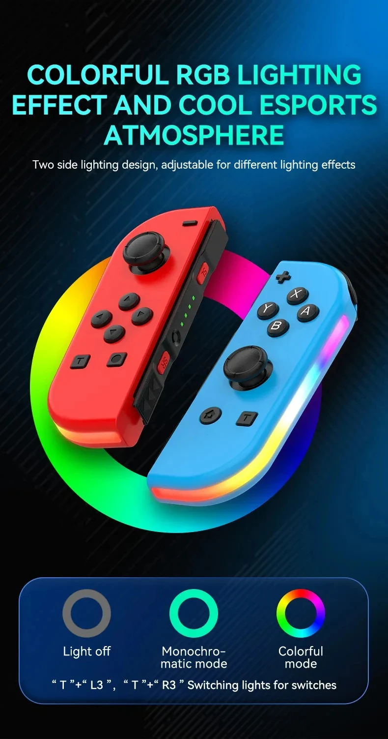 Joystick RGB Joypad Gamepad Wireless Game Controller compatible for switch 6 Axis Gyroscope Double Vibration Motor