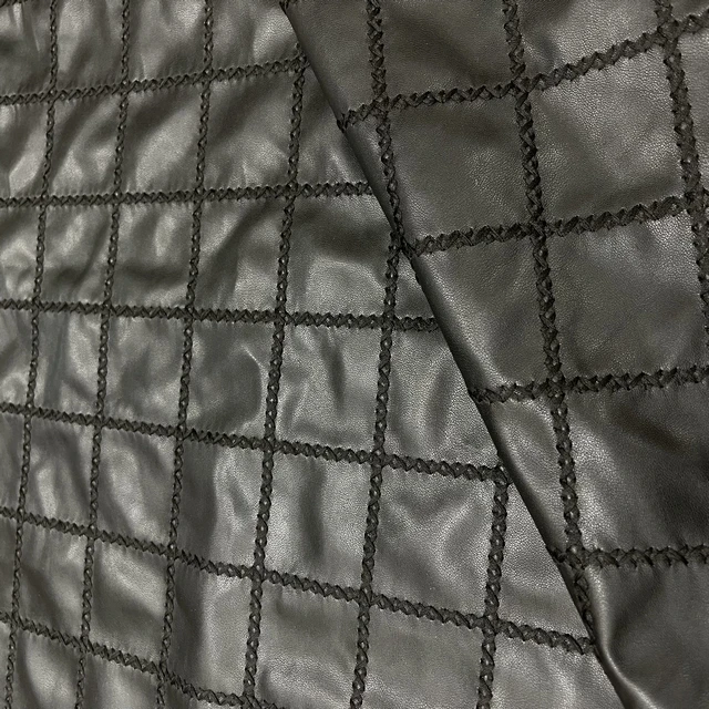 High Quality Luxury Black PU Leather Floral Laer-cut Embroidery Lace Fabric for Dress