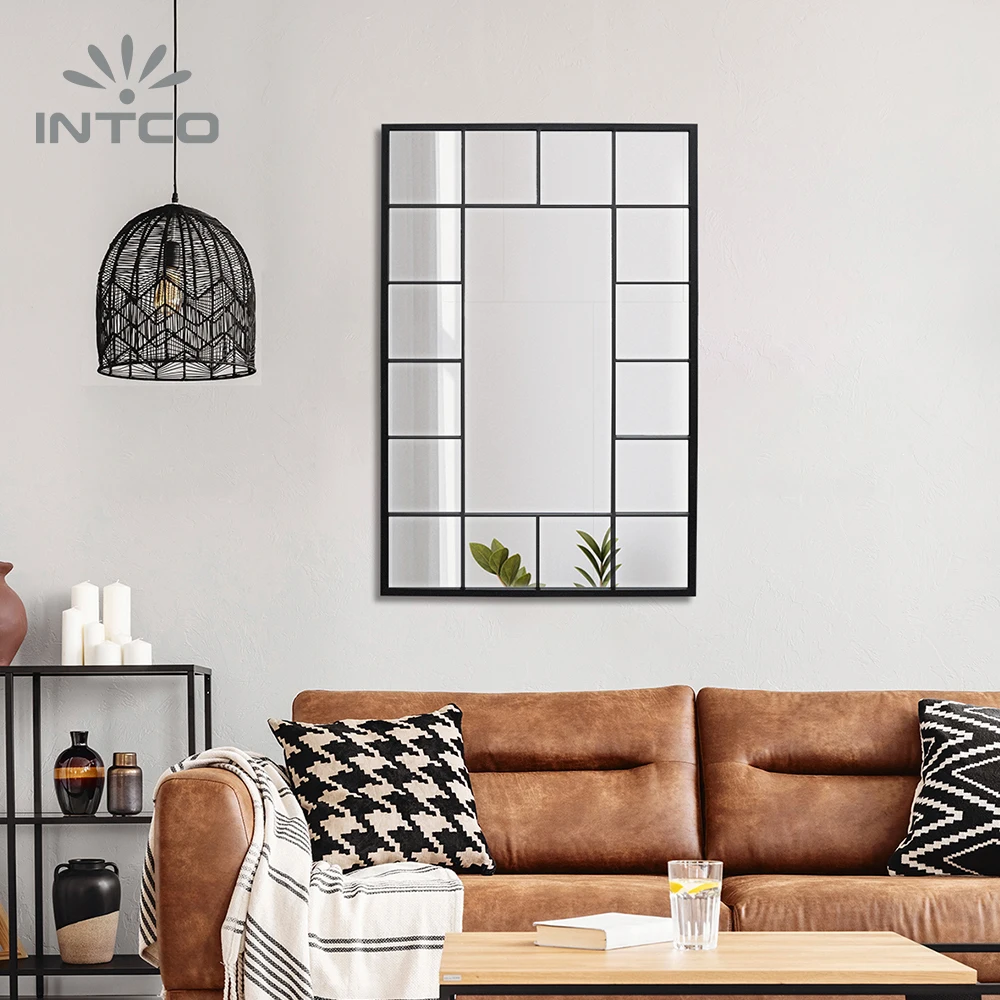 INTCO New Arrival Fashion Luxury Hallway Antique Framed Makeup Dressing Decorative Window Pane Mirrors