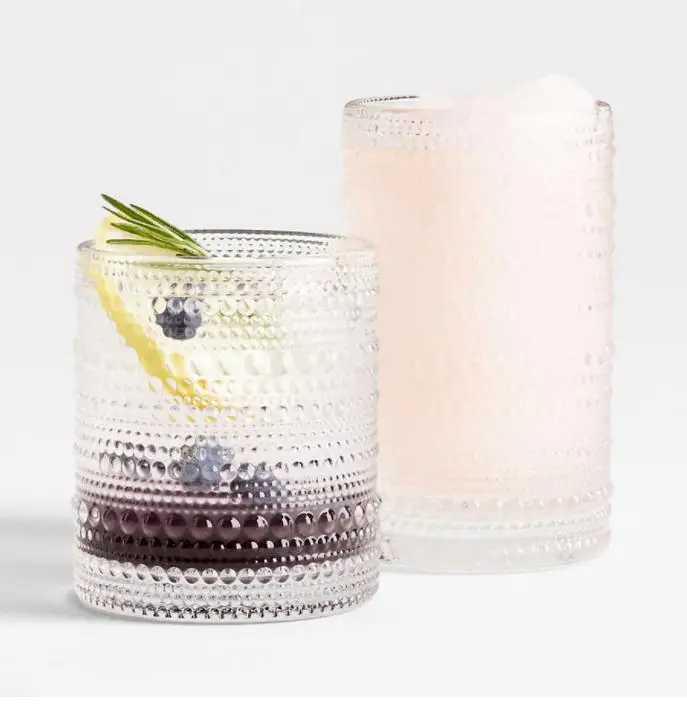 Pink Blue Violet Amber Fancy Hexagonal Diamond Frosted Coloured Drinking Glasses