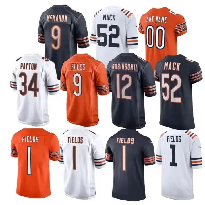 Мужские Футбольные Майки Chicago Bear Justin Fields Khalil Walter Payton NK Navy Player высококачественные сшитые футбольные майки