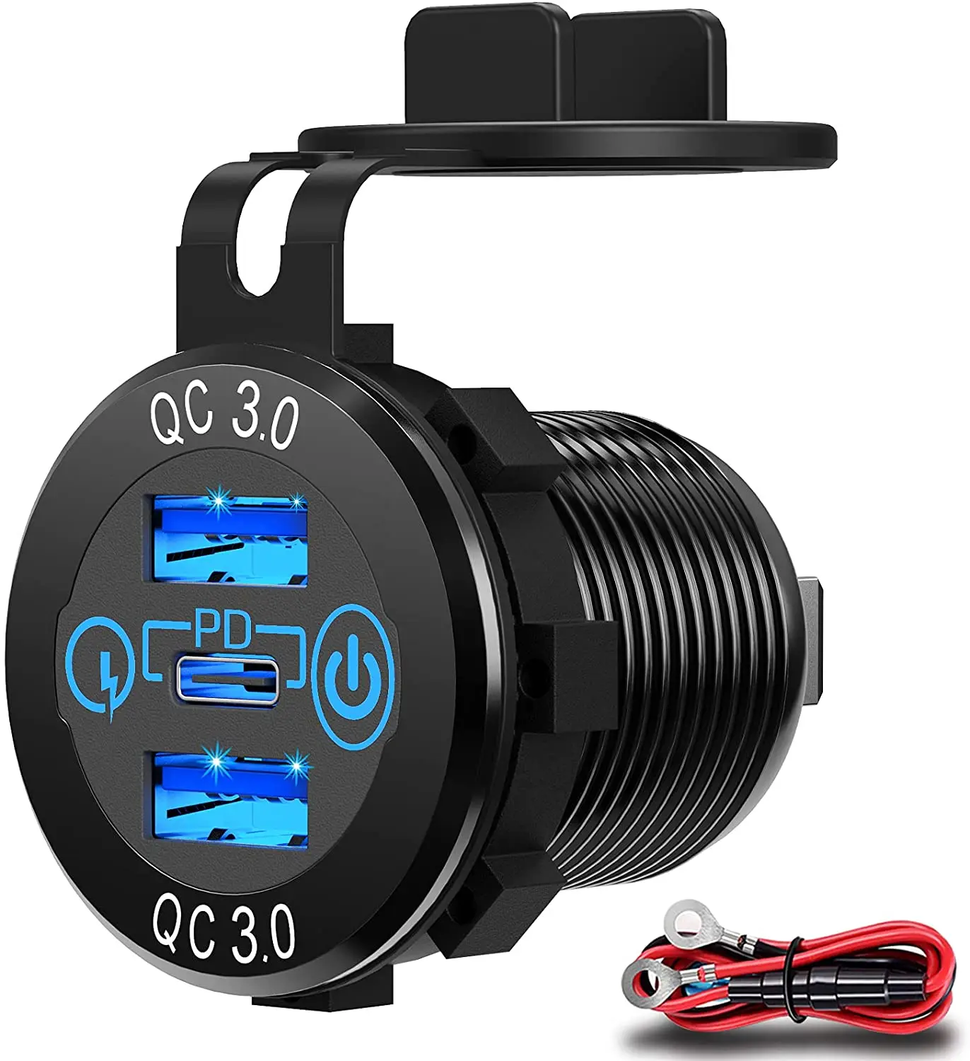 12V/24V тройной выход USB Металл 60 Вт USB-C Несколько Автомобильное зарядное устройство гнездо PD3.0 & Two QC3.0 портов с сенсорным выключателем