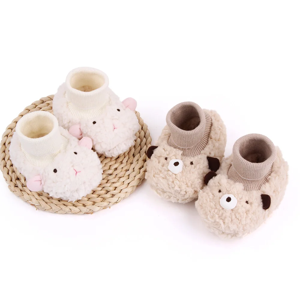 
Fluffy Soft Touch Lovely Animal Pattern Winter Warm Plush Furry Footwear Sock Shoes Infant Baby Crochet Booties Shoes 