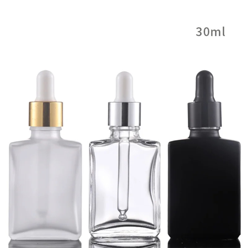 Frosted square flat black bottle 30ml essential oil bottle glass bottle power distribution aluminum tip dropper