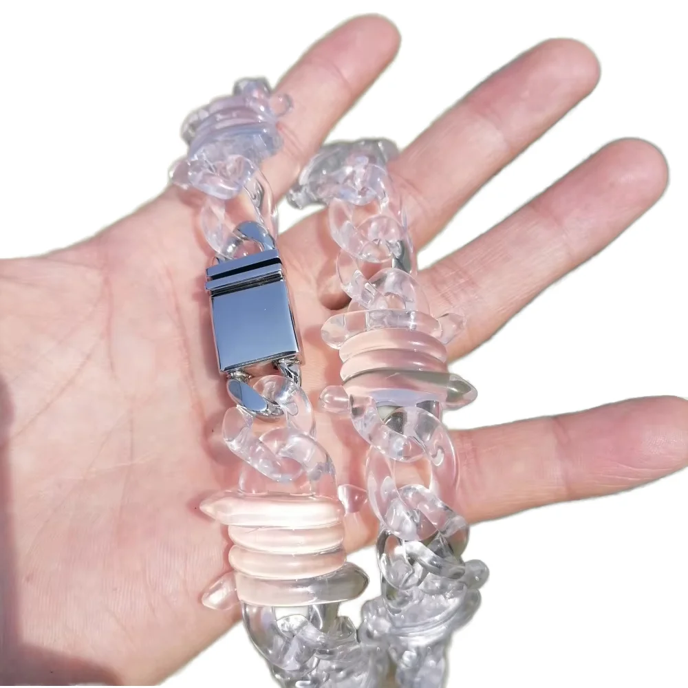 New Fashion Hyperbole Transparent Man Necklace Punk Iced Thorn Barbed Wire Acrylic Resin Chokers Necklace Party Jewelry Cool