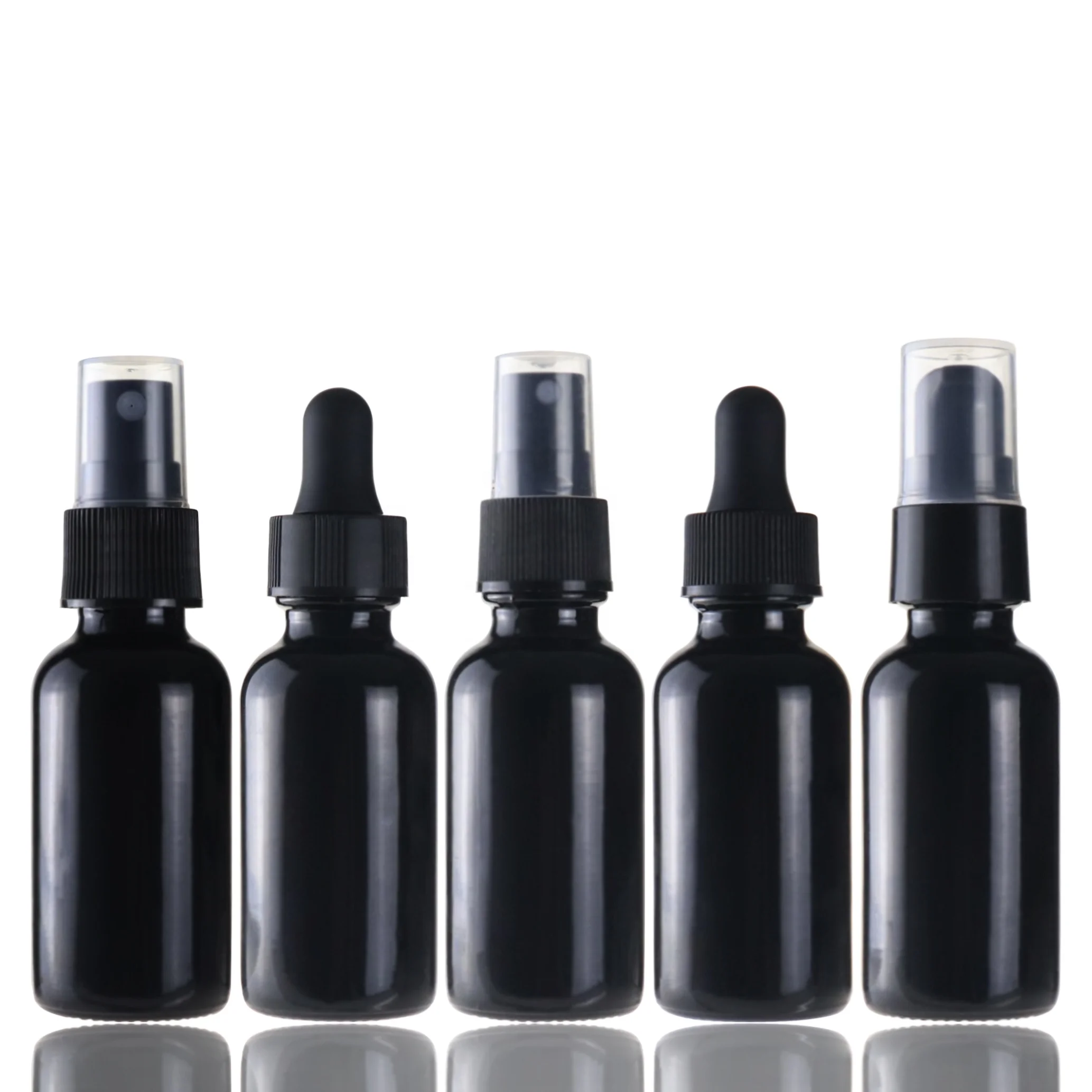 Refillable Glass Pump Bottles 1oz 2 oz 8 oz Clear Glass Boston serum Bottles with Droppers for Essential Oils