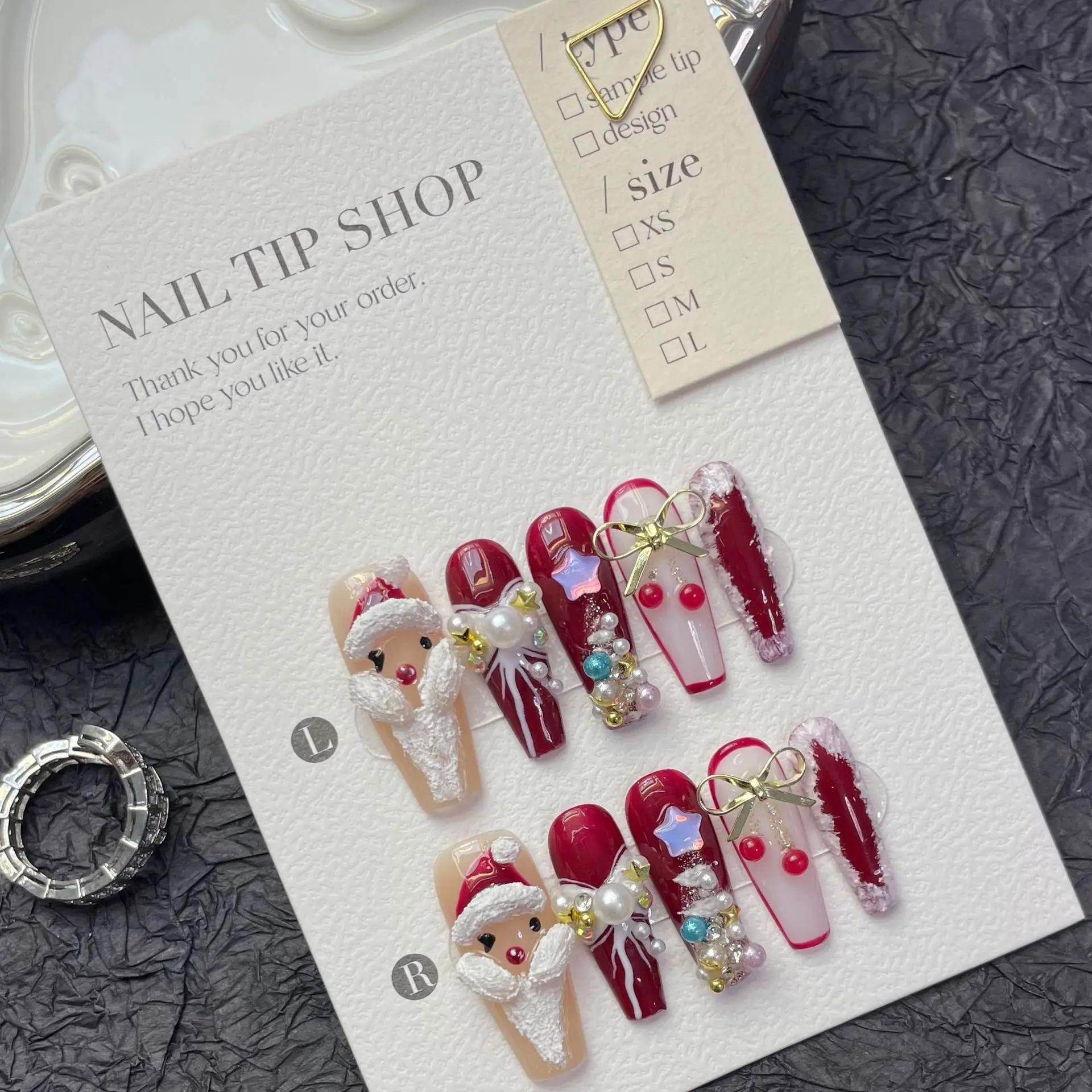 Hot sale press on nails wholesale 10Pcs French  drill Full cover  Christmas style artificial press on nails 1215