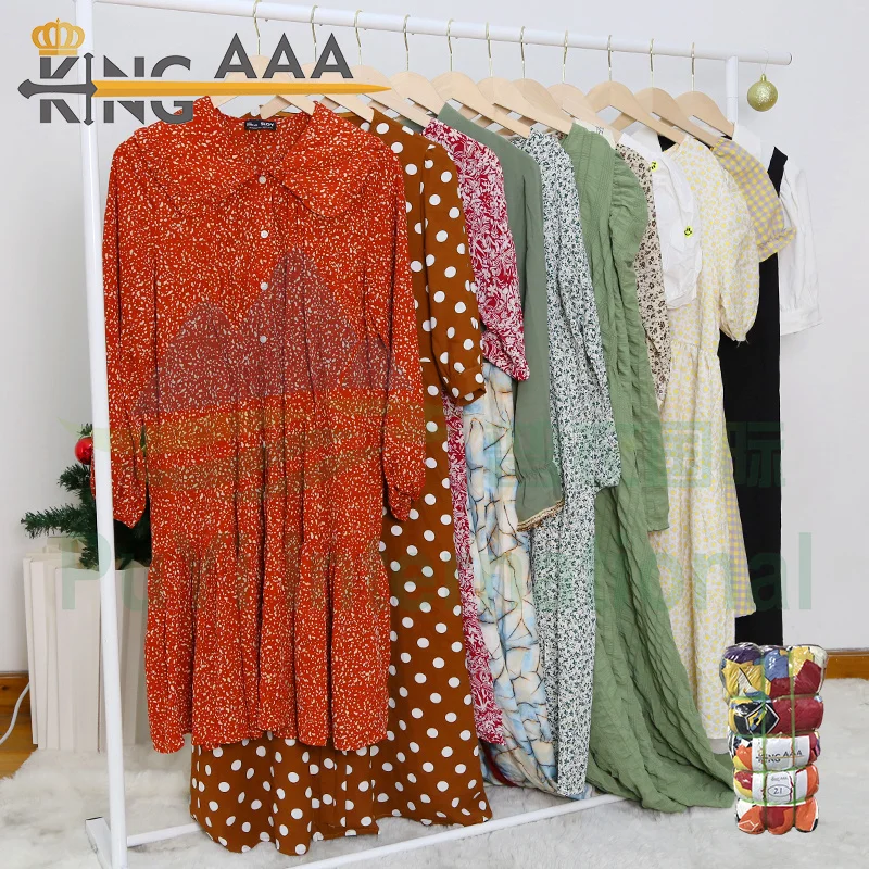 Summer used clothes Ruffled Chiffon Maxi Dresses Lady Elegant silk dress second hand clothes in bales