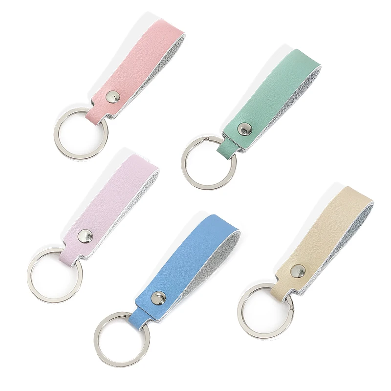 genuine leather keychain small fresh fashion Macaron color light color key chain girl car key pendant gift