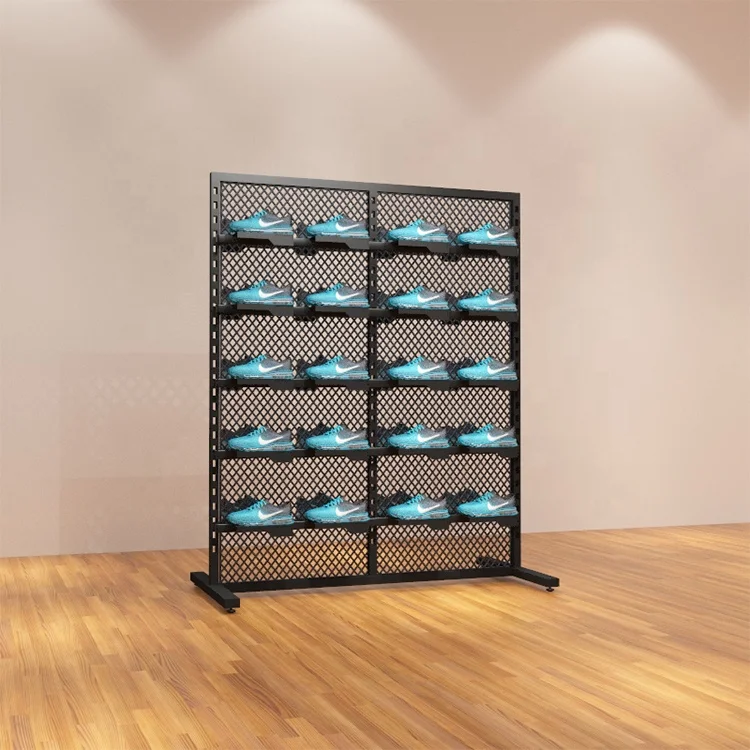 Customized  Black Powder Coating Store Gondola Island Clothes or Shoe Shelf for Displaying Various Products