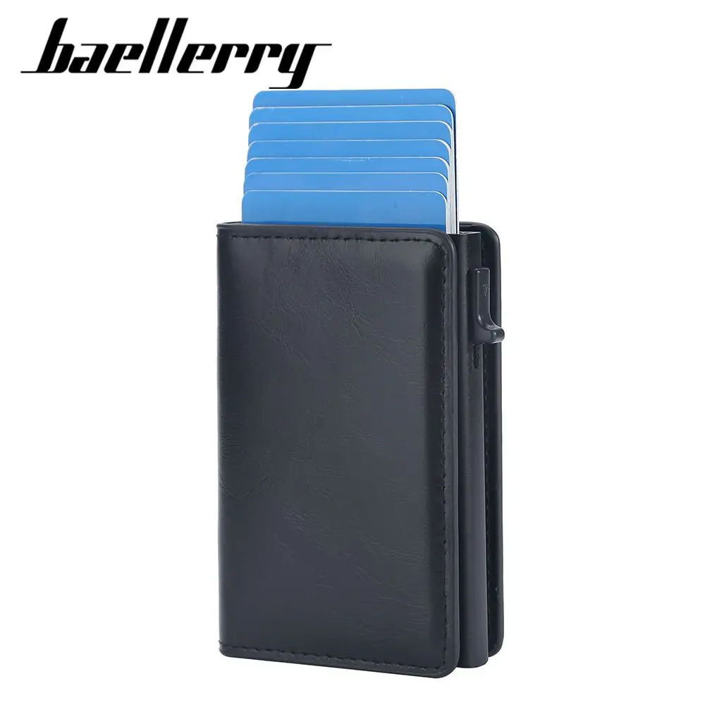 OEM baellerry latest men pop up wallets RFID Blocking Aluminum Automatic Credit Card Holder Case full pu leather pop up wallet