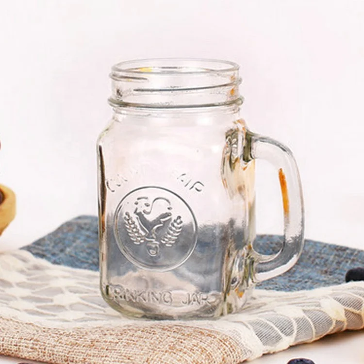 Wholesale 16OZ Clear Pyrex Mason Jar Wine Glass with Handle and Lid