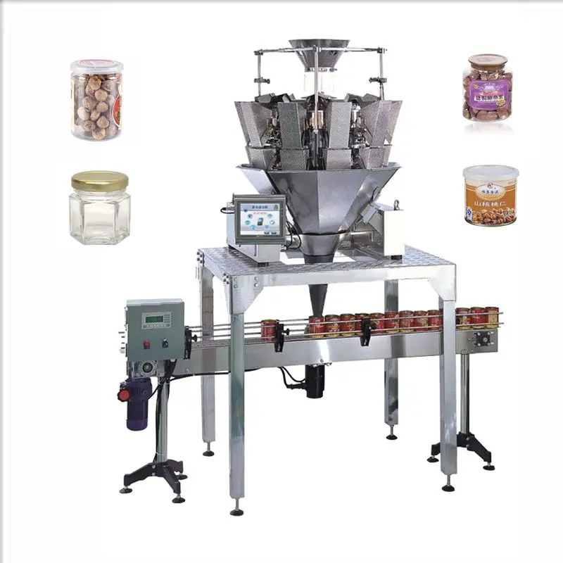 Automatic Snack Food Weighing 100g 200g Can Packing Machine for Tin Can Sealing Filling