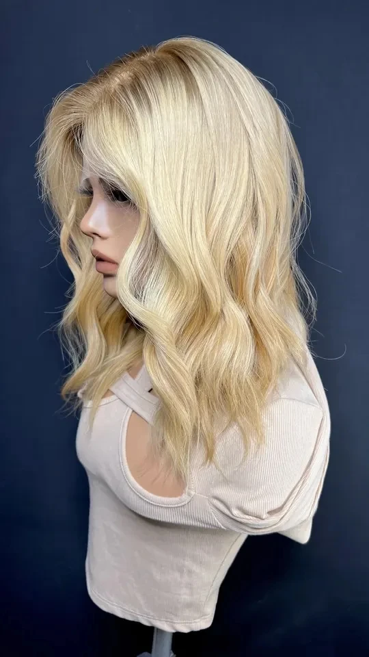613# Blonde Light Brown Root High Density Double Drawn Wigs Bob Cut Shoulder Length Remy Virgin Hair Small Size Glueless Wig