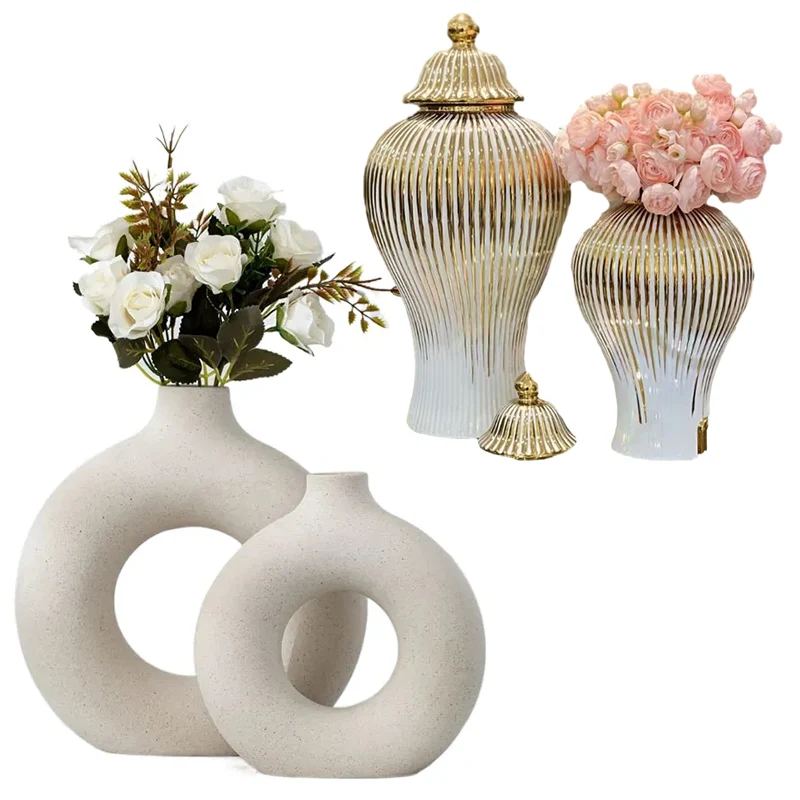 vase for home decor Nordic Modern Rustic Modern Wholesale ceramic vase Flower Ceramic Vases With Artificial Plantsvase