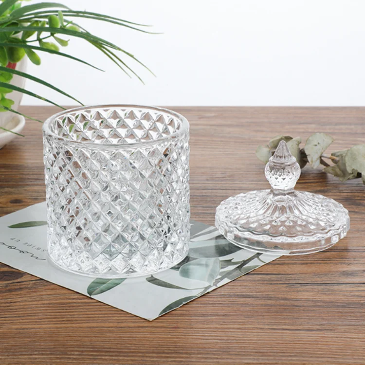 New Design Clear Glass Candle Jar Empty Container With Glass Lid