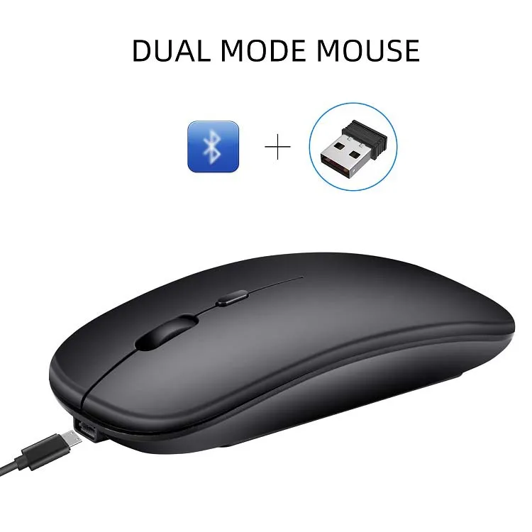 New Ultra-Thin Charging Wireless Silent Mute Mouse Office Mouse Rechargeable 2.4G BT Dual Mode Mouse