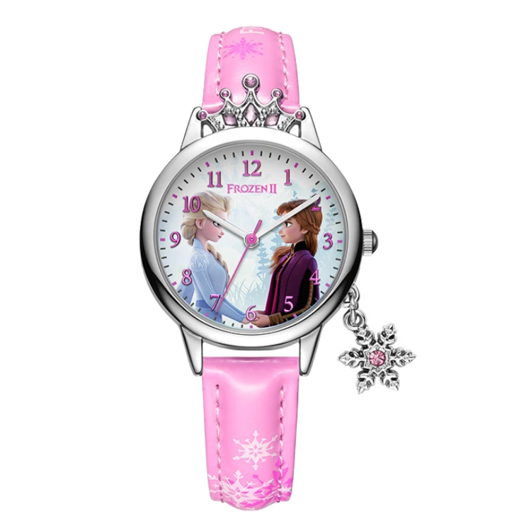 Official Disney license Frozen Elsa Princess Girl Watches Gift Diamond Pendant Student watch for girls