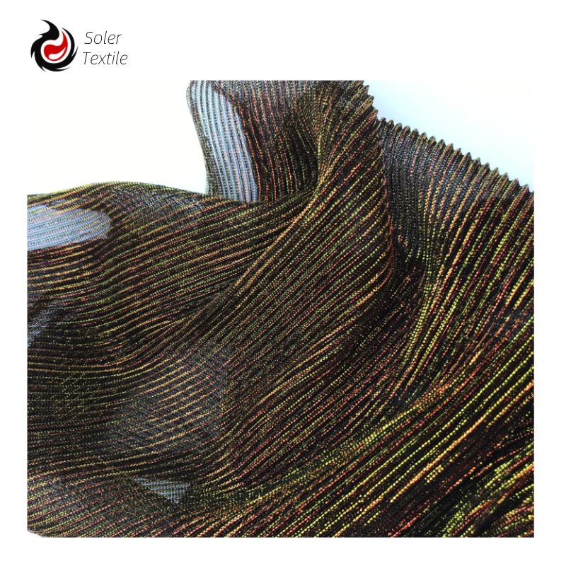 2022 New Style Colorful Wrinkle Metallic Stretch Fabric Very Light Weight Polyester Lurex Jersey Knitted Fabric for Dress