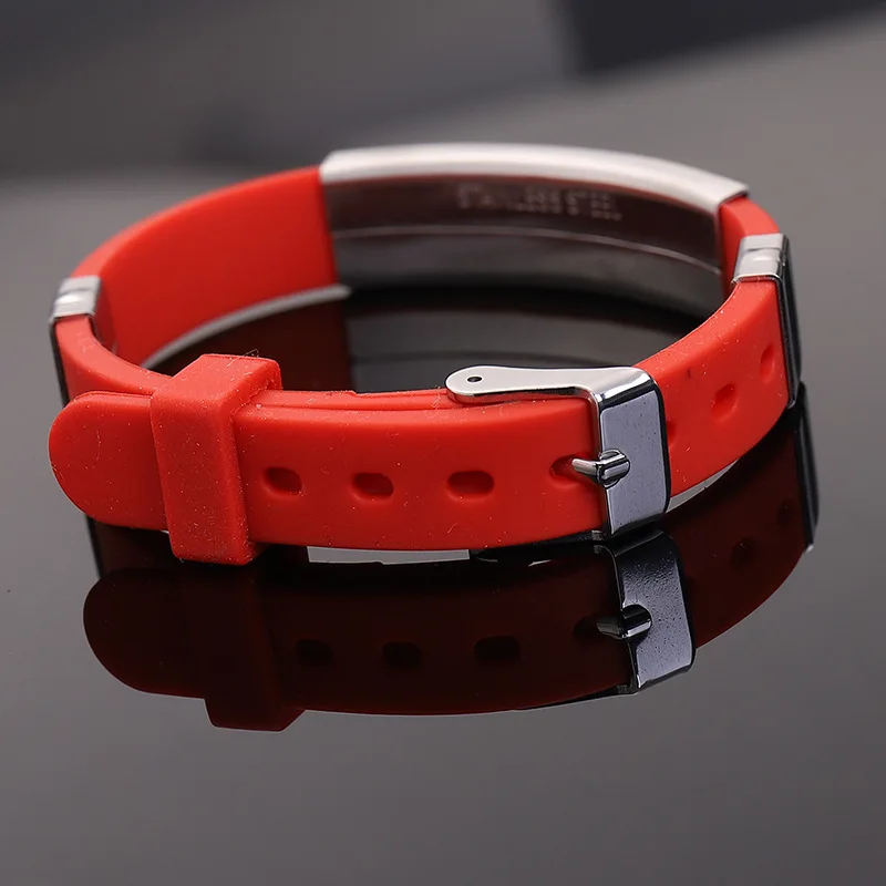 Custom Engraved Stainless Steel Plate Rubber Watchband Armband Adjustable Silicone Wristband Bracelet