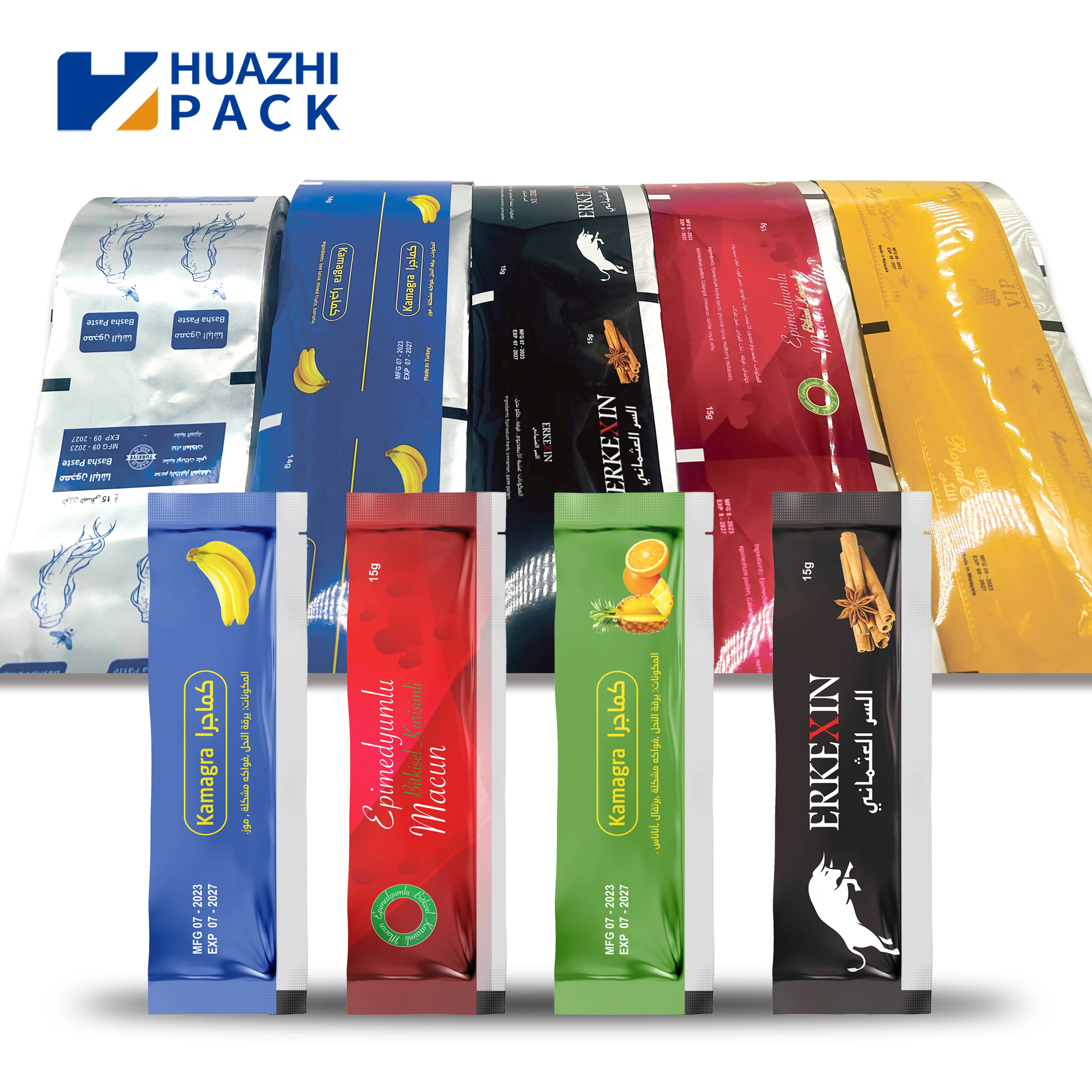 Custom Printing Food Grade Plastic Aluminum Foil Packaging Roll Film Liquid Packaging Film Honey Sachets