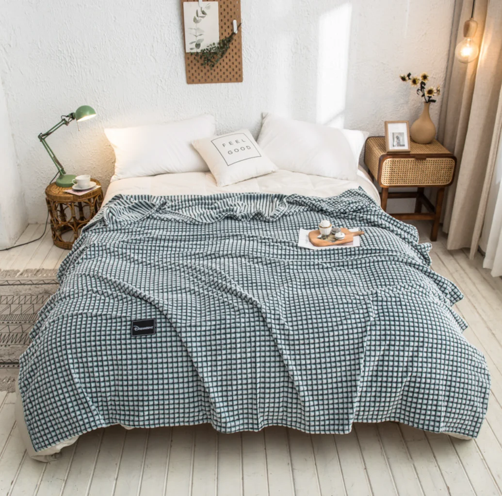 Super Soft Plaid Throw Blanket King Size Luxury Flannel Blanket For Bed
