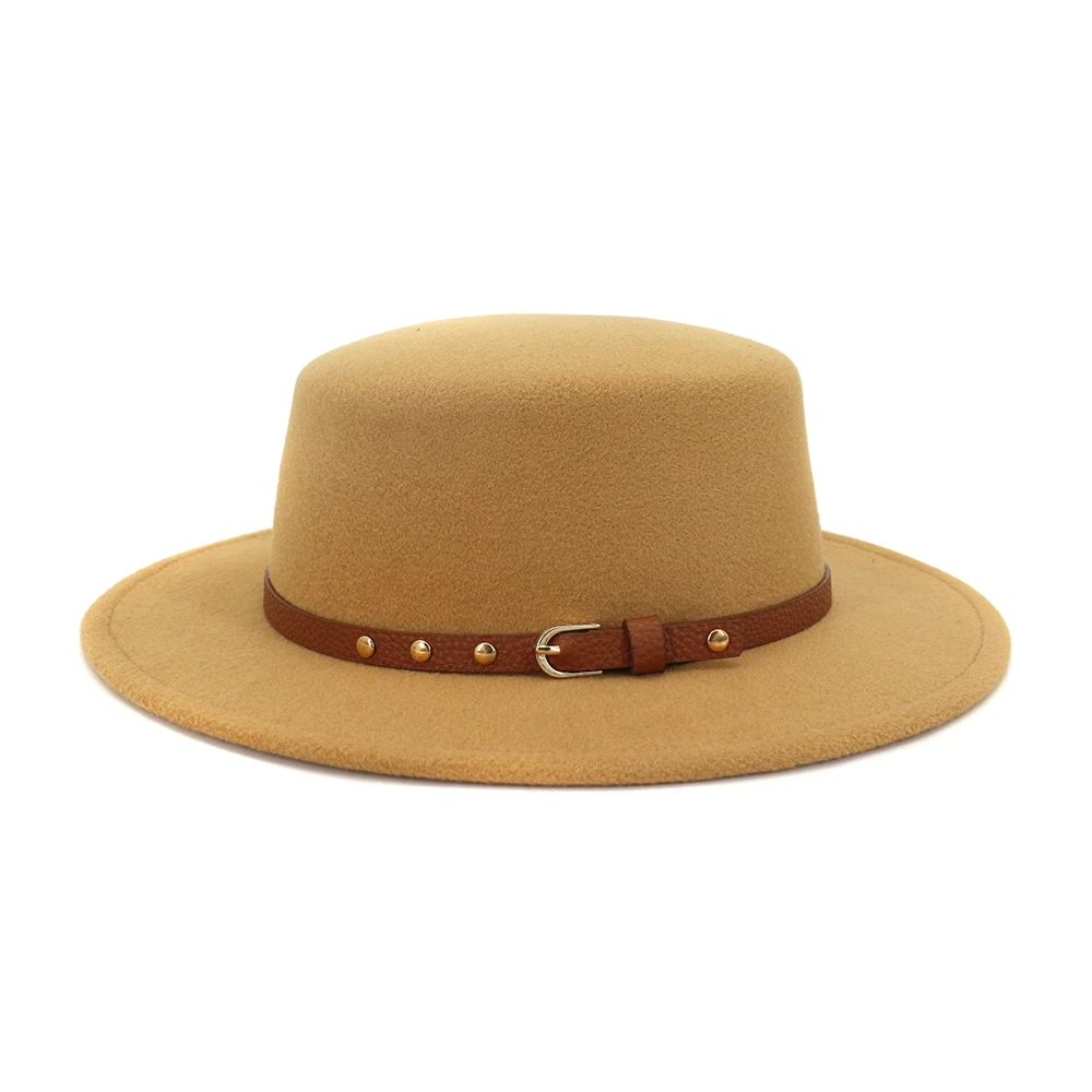 Wholesale Promotional Vintage Chic Felt Flat Top Fedora Hat With Belt Ribbon
