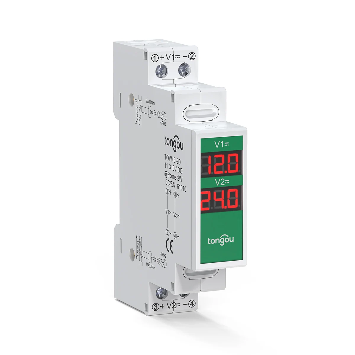Dual Ways Din Rail Mount Voltage Meter 11V-310V DC Mini Modular Voltmeter LED Digital Display Detector TONGOU