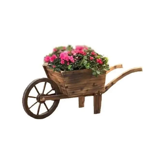 
Custom solid wood cart planters wheel barrow flower pot 